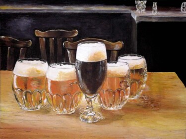 Painting titled "A beer in Prague" by Della Camilleri, Original Artwork, Acrylic