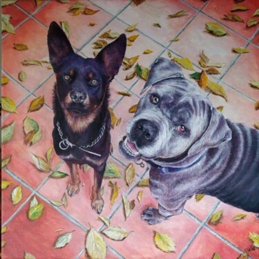 Painting titled "Laura's dogs" by Della Camilleri, Original Artwork, Acrylic