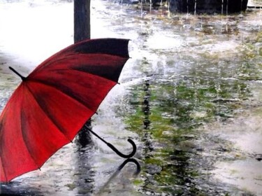 Painting titled "The red umbrella" by Della Camilleri, Original Artwork, Acrylic