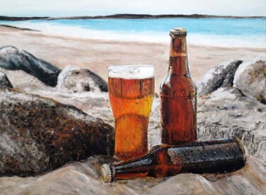 Painting titled "Beer on the beach" by Della Camilleri, Original Artwork, Acrylic