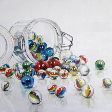 Painting titled "Marbles in a jar" by Della Camilleri, Original Artwork, Acrylic