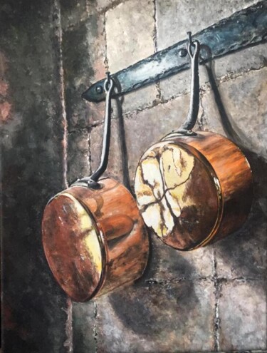 Pittura intitolato "the copper pots" da Della Camilleri, Opera d'arte originale, Acrilico