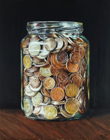 Painting titled "Coins" by Della Camilleri, Original Artwork, Acrylic