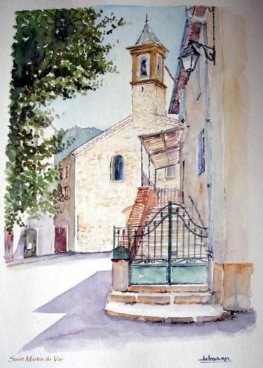 Peinture intitulée "Place de l'Eglise S…" par Jean-Marie Delmann, Œuvre d'art originale