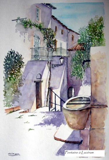Peinture intitulée "Fontaine à Luceram" par Jean-Marie Delmann, Œuvre d'art originale