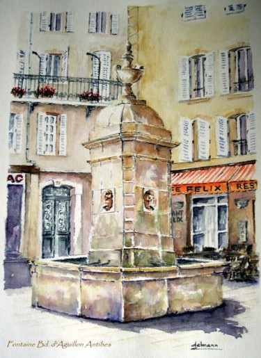 Peinture intitulée "Fontaine Antibes" par Jean-Marie Delmann, Œuvre d'art originale