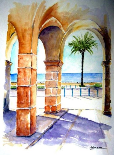 Painting titled "Porche sur la mer N…" by Jean-Marie Delmann, Original Artwork