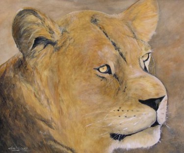 Painting titled "Lionne" by Jean-Marie Delmann, Original Artwork