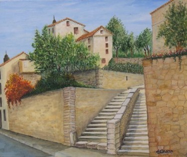 Painting titled "Escalier à Corte" by Jean-Marie Delmann, Original Artwork