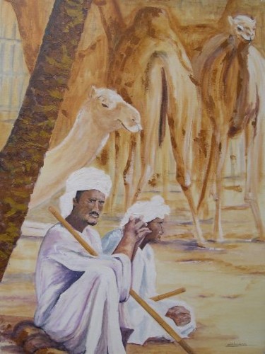 Peinture intitulée "Le repos des chamel…" par Jean-Marie Delmann, Œuvre d'art originale