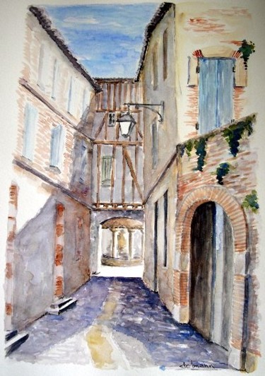 Painting titled "Ruelle Auvillar 82" by Jean-Marie Delmann, Original Artwork