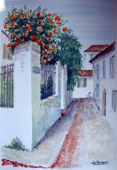 Painting titled "Ruelle fleurie" by Jean-Marie Delmann, Original Artwork