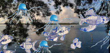 Arts numériques intitulée "La guerre des poiss…" par Catherine Delmas Lett, Œuvre d'art originale, Photo montage