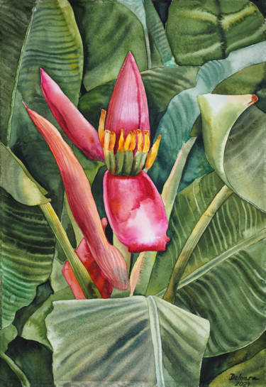 Peinture intitulée "Banana blossom" par Delnara El, Œuvre d'art originale, Aquarelle