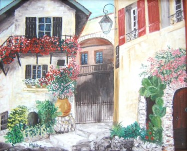 Peinture intitulée "Balcon fleuri" par Marie Hélène, Œuvre d'art originale, Huile Monté sur Châssis en bois