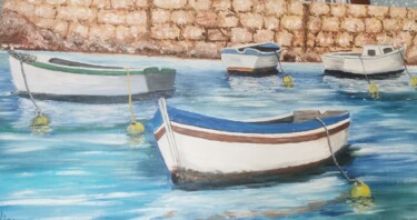 Peinture intitulée "Les barques" par Marie Hélène, Œuvre d'art originale, Huile Monté sur Châssis en bois