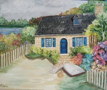 Peinture intitulée "Maison bretonne" par Marie Hélène, Œuvre d'art originale, Huile Monté sur Châssis en bois