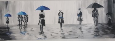 Peinture intitulée "parapluies" par Marie Hélène, Œuvre d'art originale, Huile Monté sur Châssis en bois