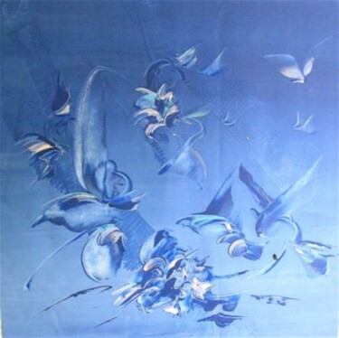 Peinture intitulée "blue cime" par Delphine Bernard, Œuvre d'art originale, Huile