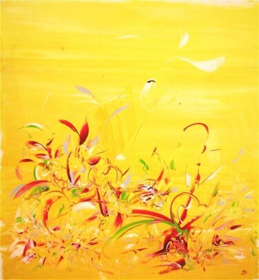 Painting titled "yellow sun" by Delphine Bernard, Original Artwork, Oil