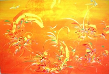 Painting titled "Orange Burn" by Delphine Bernard, Original Artwork, Oil
