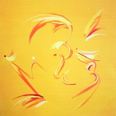 Painting titled "Orange Triptyque- 1" by Delphine Bernard, Original Artwork