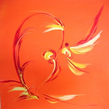 Painting titled "Orange Triptyque- 3" by Delphine Bernard, Original Artwork