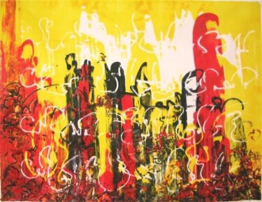 Painting titled "Graf Yellow" by Delphine Bernard, Original Artwork, Oil