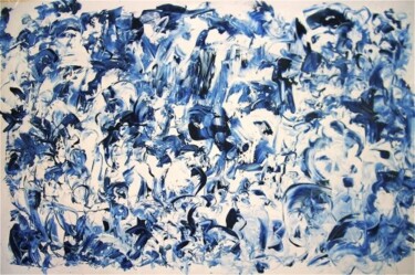 Painting titled "Bleu Fresco 2" by Delphine Bernard, Original Artwork, Oil