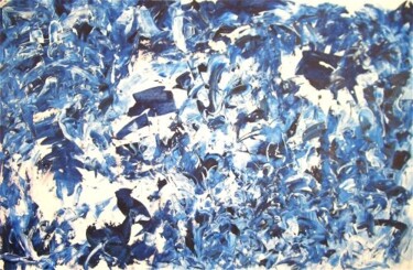 Painting titled "Bleu Fresco 1" by Delphine Bernard, Original Artwork, Oil