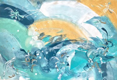 Painting titled "NEW OCEAN" by Delphine Bernard, Original Artwork, Acrylic Mounted on Wood Stretcher frame