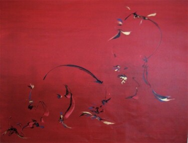 Painting titled "Red Elegy" by Delphine Bernard, Original Artwork, Oil