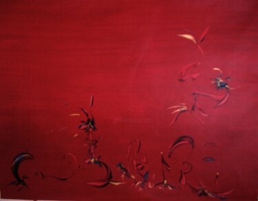 Painting titled "Red Pilgrinage" by Delphine Bernard, Original Artwork, Oil