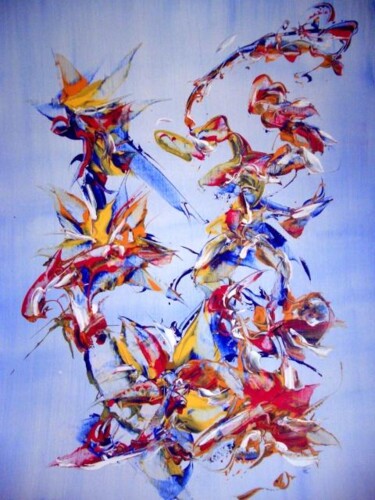Painting titled "fleur 50's" by Delphine Bernard, Original Artwork, Oil