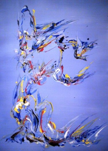 Painting titled "bleu fougueuse" by Delphine Bernard, Original Artwork, Oil