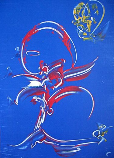 Pittura intitolato "génie rouge" da Delphine Bernard, Opera d'arte originale, Olio
