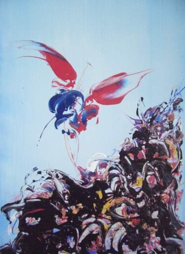 Painting titled "papillon" by Delphine Bernard, Original Artwork, Oil