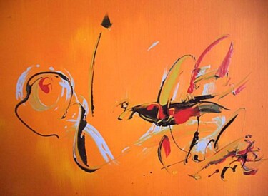 Painting titled "composition orange" by Delphine Bernard, Original Artwork, Oil