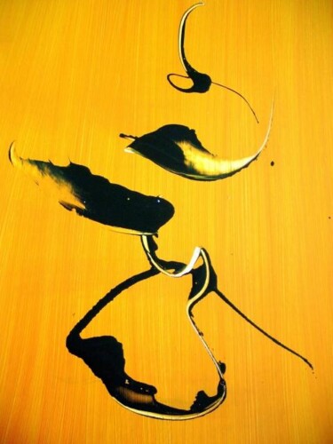 Peinture intitulée "calligraphie jaune" par Delphine Bernard, Œuvre d'art originale, Huile