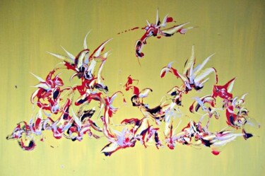 Peinture intitulée "composition,jaune-v…" par Delphine Bernard, Œuvre d'art originale, Huile