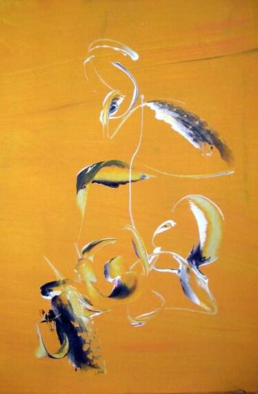 Peinture intitulée "calligraphie orange" par Delphine Bernard, Œuvre d'art originale, Huile