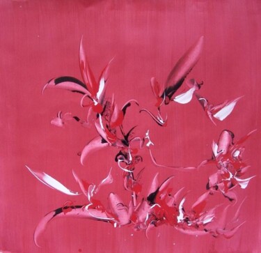 Painting titled "rose chinois" by Delphine Bernard, Original Artwork, Oil