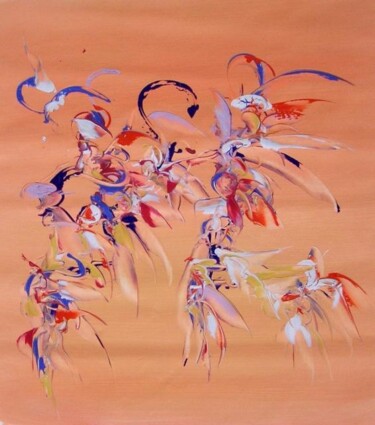 Painting titled "tango saumon" by Delphine Bernard, Original Artwork, Oil