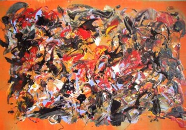 Painting titled "bataille orange" by Delphine Bernard, Original Artwork, Oil