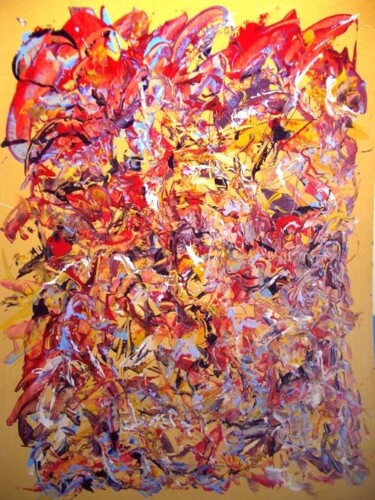 Painting titled "orange explosion" by Delphine Bernard, Original Artwork, Oil
