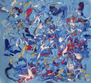 Painting titled "paysage bleu" by Delphine Bernard, Original Artwork, Oil