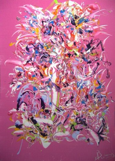 Schilderij getiteld "rose explosif" door Delphine Bernard, Origineel Kunstwerk, Olie