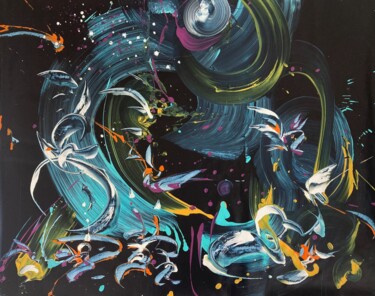 Painting titled "GALAXY" by Delphine Bernard, Original Artwork, Acrylic Mounted on Cardboard