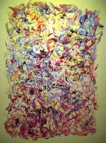 Pittura intitolato "bataille jaune" da Delphine Bernard, Opera d'arte originale, Olio