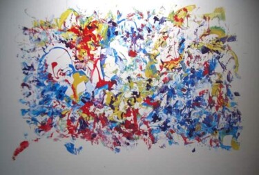 Painting titled "bleu rouge jaune" by Delphine Bernard, Original Artwork, Oil